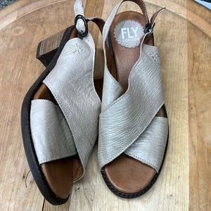 Fly London Silver and Brown Sandals